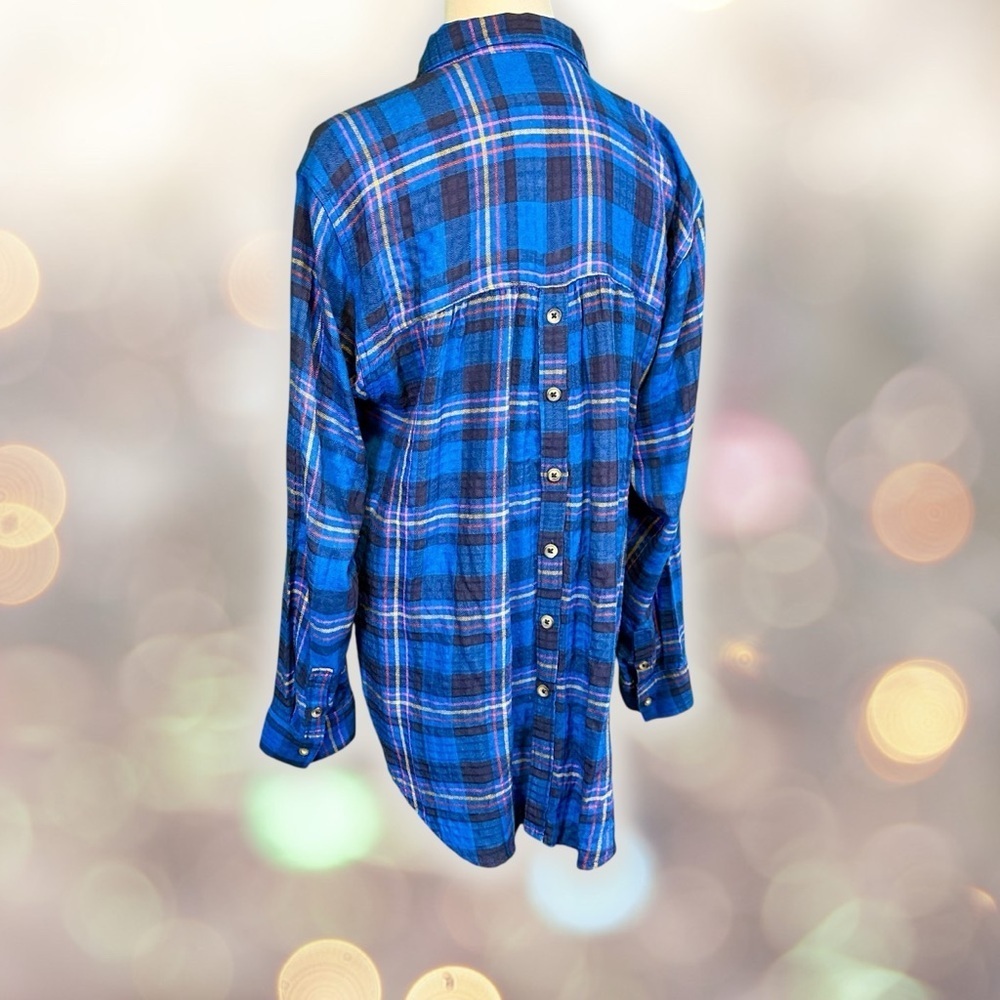 Anthropologie ‘Isadora’ Button-Back Flannel Tunic in Blue Plaid Size Medium - Picture 8 of 13